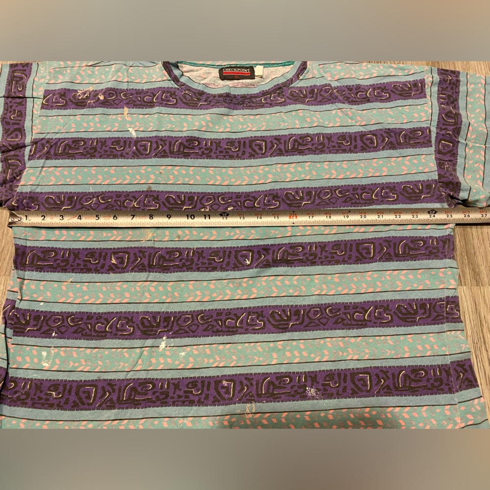 Vintage Single Stitch T Shirt Blue Purple Thrashed Size XL Checkpoint - Picture 7 of 8